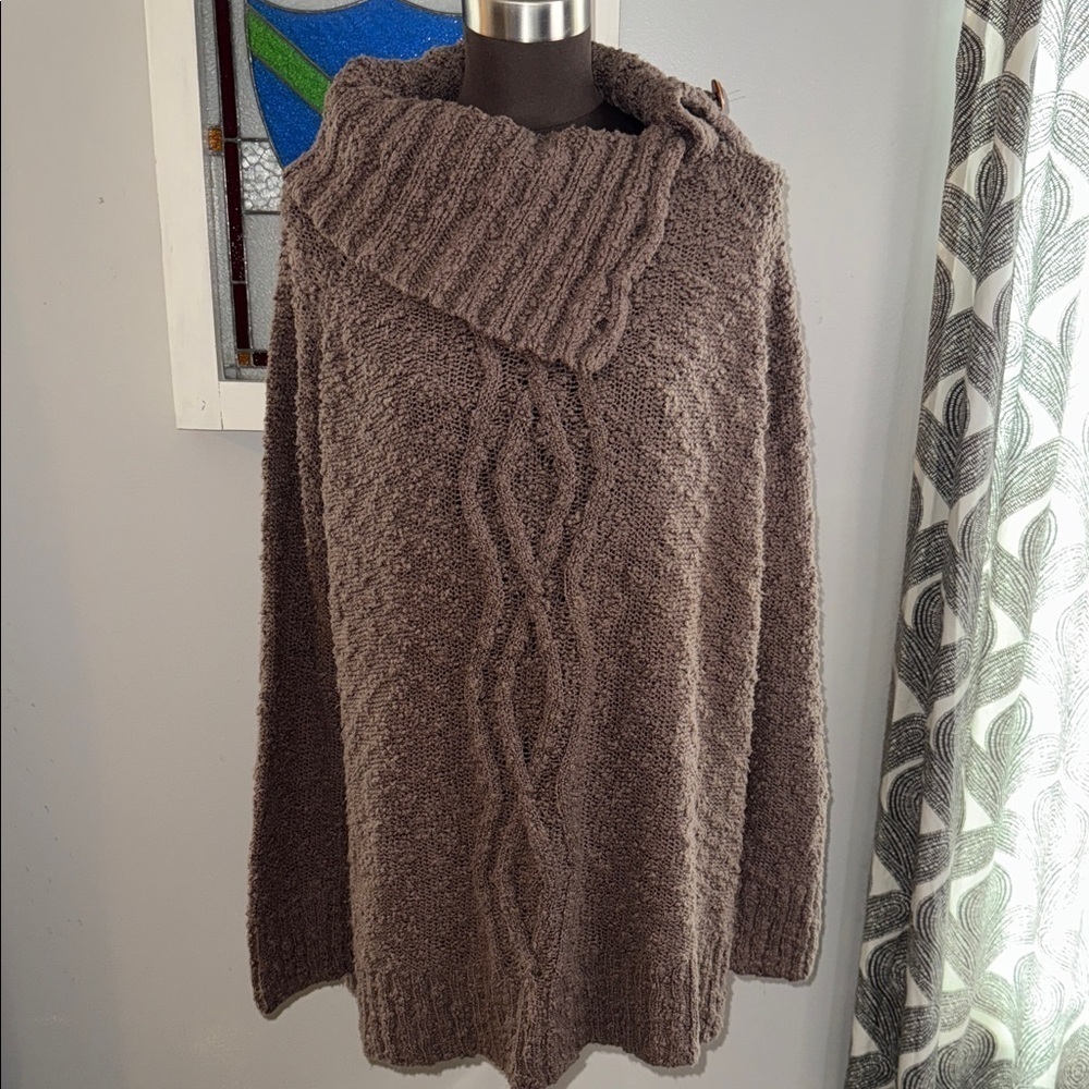 Anthropologie Moth Brown Boucle Knit Cowl Neck Sweater SZ XL - Picture 1 of 10